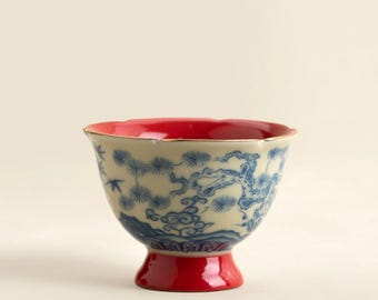 Taza de té de porcelana china pintada a mano, con diseño de árbol azul y blanco, en caja de regalo.