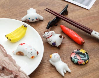 Reposapalillos de cerámica con forma de animal hecho a mano, decoración de cocina