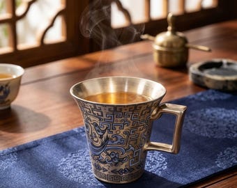Neo Chinese Teacup Unique Ceramic Metallic Demitasse Mug Luxury Kung Fu Gift Box