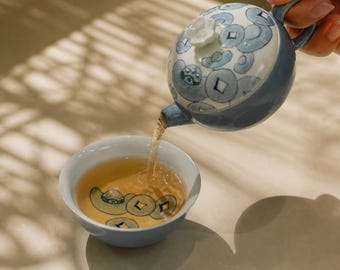 Hand Painted Blue Porcelain Tea Set for One Stackable Gongfu Teapot Cup Gift