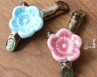 Reposapalillos de cerámica hechos a mano, diseños de flores y verduras, juego de decoración de cocina