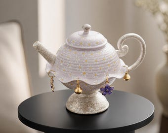 Hand-Painted Lilac Ceramic Teapot,Floral Gongfu Teaware Charm Novelty,Everyday Birthday Gift for Her