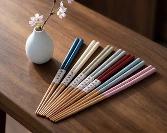 Minimalist Pastel Wooden Chopsticks Set, Dishwasher Safe Natural Wood Reusable Cute Flatware