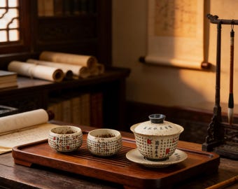 Juego de té Gaiwan de cerámica pintada a mano, lote pequeño de té Kung Fu, caja de regalo para coleccionistas