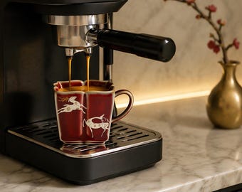 Red Ceramic Espresso Cup Gold Deer Small Tea Mug Chinese Oxblood Porcelain Gift