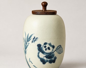 Handmade Ceramic Small Tea Caddy,Portable Loose Leaf Storage Jar,Wooden Lid,Kung Fu Tea Accessory,Housewarming Gift for Tea Lover