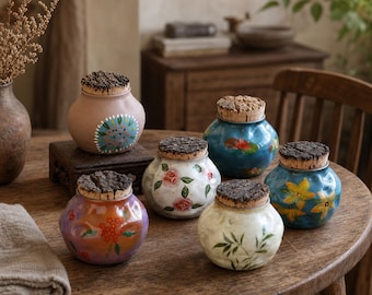 Wabi Sabi Ceramic Tea Jar,Airtight Cork Lid,Handcrafted Pottery Spice Canister,Small Airtight Storage Jar,housewarming gift