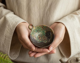 Lotus Coarse Clay Tea Strainer,Ceramic Gongfu Infuser Filter Dripper,Handcrafted Aged Clay,Unique Housewarming Teaware Gift for Tea Lover