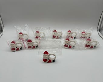 Vintage Omnibus Santa Claus Napkin Rings Set of 10 Ceramic Christmas Taiwan