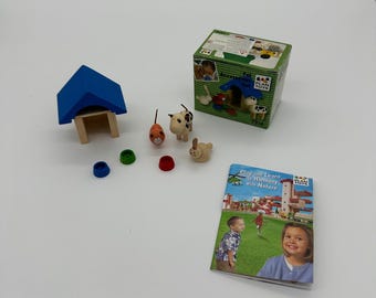 VTG Plan Toys Wooden Dollhouse Pet Accessories Set Dog Cat Rabbit Bowls Kennel