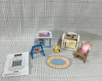 VTG Fisher-Price Loving Family Newborn Nursey set dollhouse 6 piece set complete