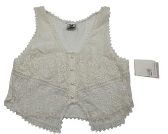 VTG Katherine Harestad White Rose Design Lace Vest Top Cottagecore Boho NWT
