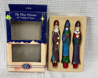 Robert Alan Candle Company Vintage 3 Wise Men 10" Sculptured Taper Candles NIB