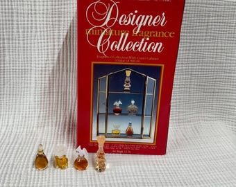 Designer Collection Miniature Glass Curio Fragrance Display 4 Mini Perfumes NIB