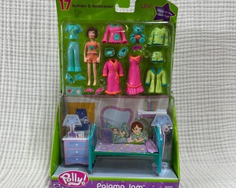 VTG 2003 Polly Pocket Pajama Jam Lila doll glow-in-the-dark fashion accessories