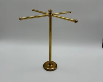 Vtg Gold Brass Hand Towel Stand Jewelry Display Bathroom Vanity 13" x 12"