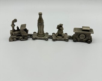 Vintage Coca-Cola Mini Pewter Train 4-Piece - Engine, Bear Cars, & Caboose 1995