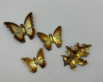 VTG MCM Homco Set of 4 Metal Hanging Butterflies & Leaf Copper Brass Wall Art