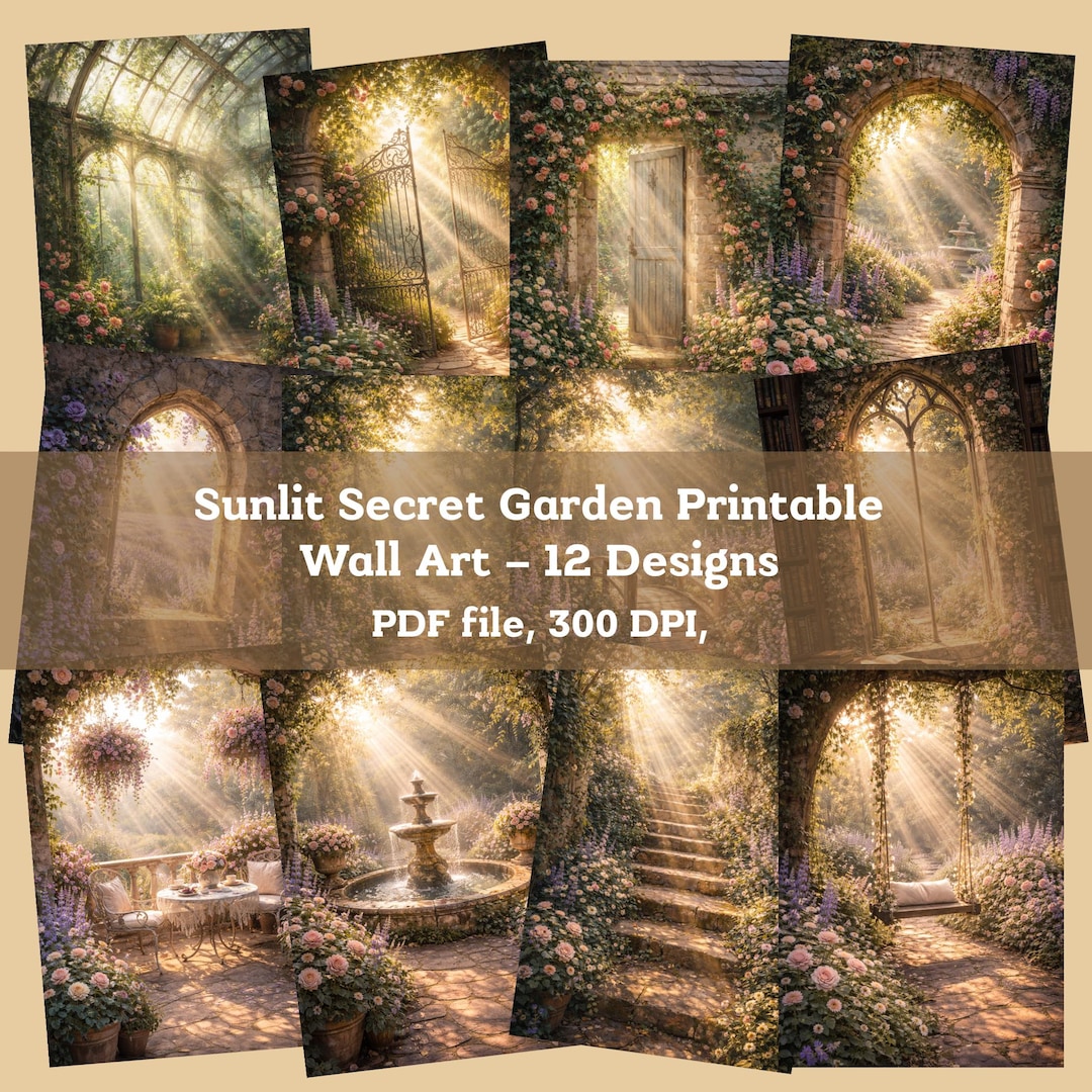 Sunlit Secret Garden Wall Art Set – Cottagecore Landscape Printable (12 ...