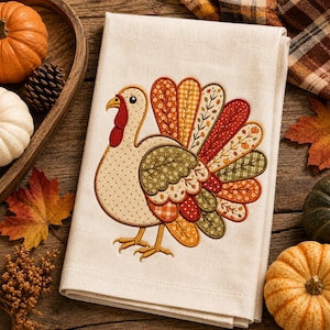 Herbst Türkei Patchwork Applikation Stickerei Design, Perfekt für Herbst Dekor, Thanksgiving, Türkei Muster, Thanksgiving Türkei Stickerei