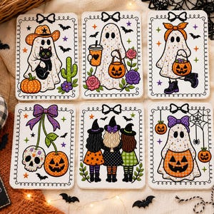 Śliczne aplikacje z motywem duchów na Halloween, pliki do haftu maszynowego, wzory do haftu na Halloween, pliki cyfrowe