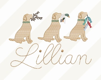 Labrador Hunting Dogs Embroidery Design, Lab Puppy Machine Embroidery, Sketch Fill, Font is NOT Included, Pes Dst Jef Vp3