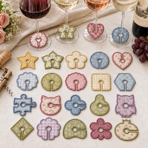 Diseño de bordado de aplique para etiqueta de tallo de vino, bordado a máquina de etiqueta para copa de vino, bordado de posavasos, etiqueta para bordado en bastidor, descarga instantánea