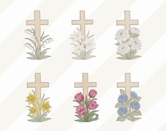 Floral Cross Bundle, Religious Floral Machine Embroidery Pattern (Digital Download)