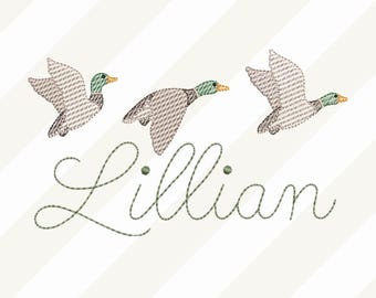 Mallard Duck Trio Machine Embroidery Design, Sketch Fill Hunting Digital Download, Font is NOT Included, Pes Dst Jef Vp3 3x3, 4x4, 5x5 hoop