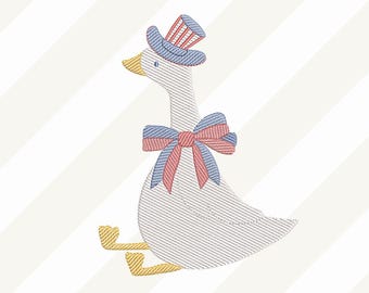 Patriotic Uncle Sam Goose, 4th of July Duck Embroidery File: Hat, Bow, Multiple Sizes (dst, exp, jef, pes, vp3)