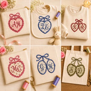 Heart Locket Embroidery File Bundle, Vintage Bow Heart Applique Monogram Frames, Love Locket Machine Embroidery Designs for Couples
