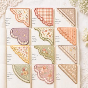 Set of 12 In-The-Hoop Corner Bookmark Bundle Embroidery Design, Book Lover Gift Machine File, Applique Bookmarks File, Instant Download