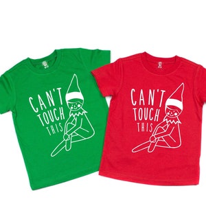 Can't Touch This Elf funny youth childs Christmas shirt . Childrens tee . Funny Kids Tee .