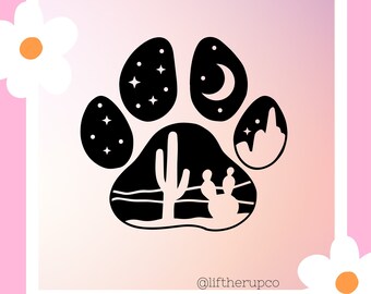 Paw-sitively Desert Chic - Dog Paw Cactus Decal - Vinyl Sticker for Pet Lovers and Southwest Enthusiasts - Water Bottle - Laptop