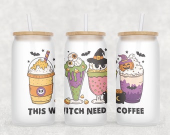 Halloween Cup | This Witch Needs Coffee Cup | Iced Coffee Cup | Glass Cup with Lid and Straw | Halloween Gift