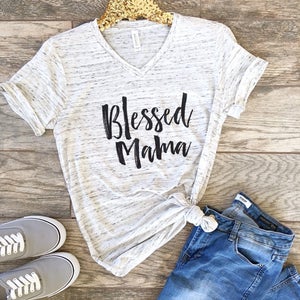 Blessed Mama Shirt // Boyfriend Style Unisex Tee // Cute Motherhood Shirt // Mom Life Graphic Tee // Pregnancy Gift // new mom gift image 2