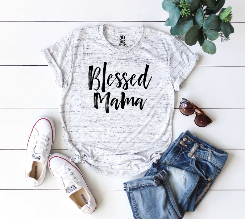 Blessed Mama Shirt // Boyfriend Style Unisex Tee // Cute Motherhood Shirt // Mom Life Graphic Tee // Pregnancy Gift // new mom gift image 1