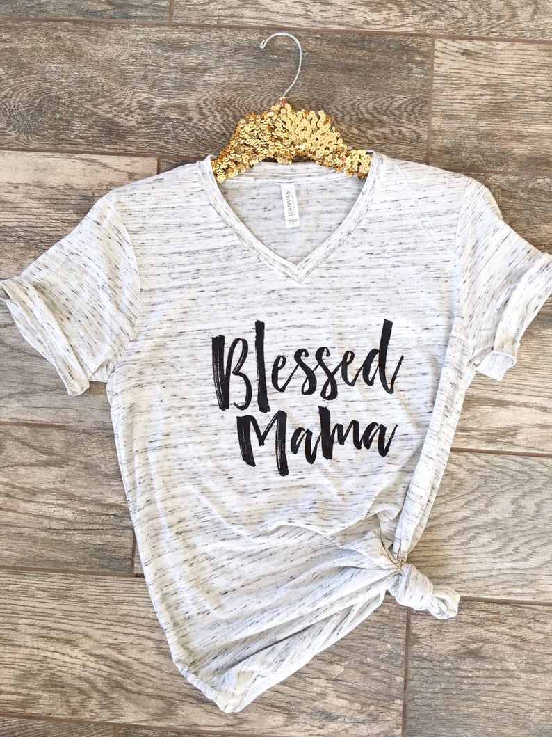 Blessed Mama Shirt // Boyfriend Style Unisex Tee // Cute Motherhood Shirt // Mom Life Graphic Tee // Pregnancy Gift // new mom gift image 4