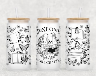 Fall Cup | Just One More Chapter Coffee Cup | Trendy Iced Coffee Cup | Glass Cup with Lid and Straw | Reading Reader Book Gift