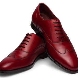 Handmade Leather Burgundy Red Oxford Brogue Shoes for Men Burgundy Formal Dress Shoes