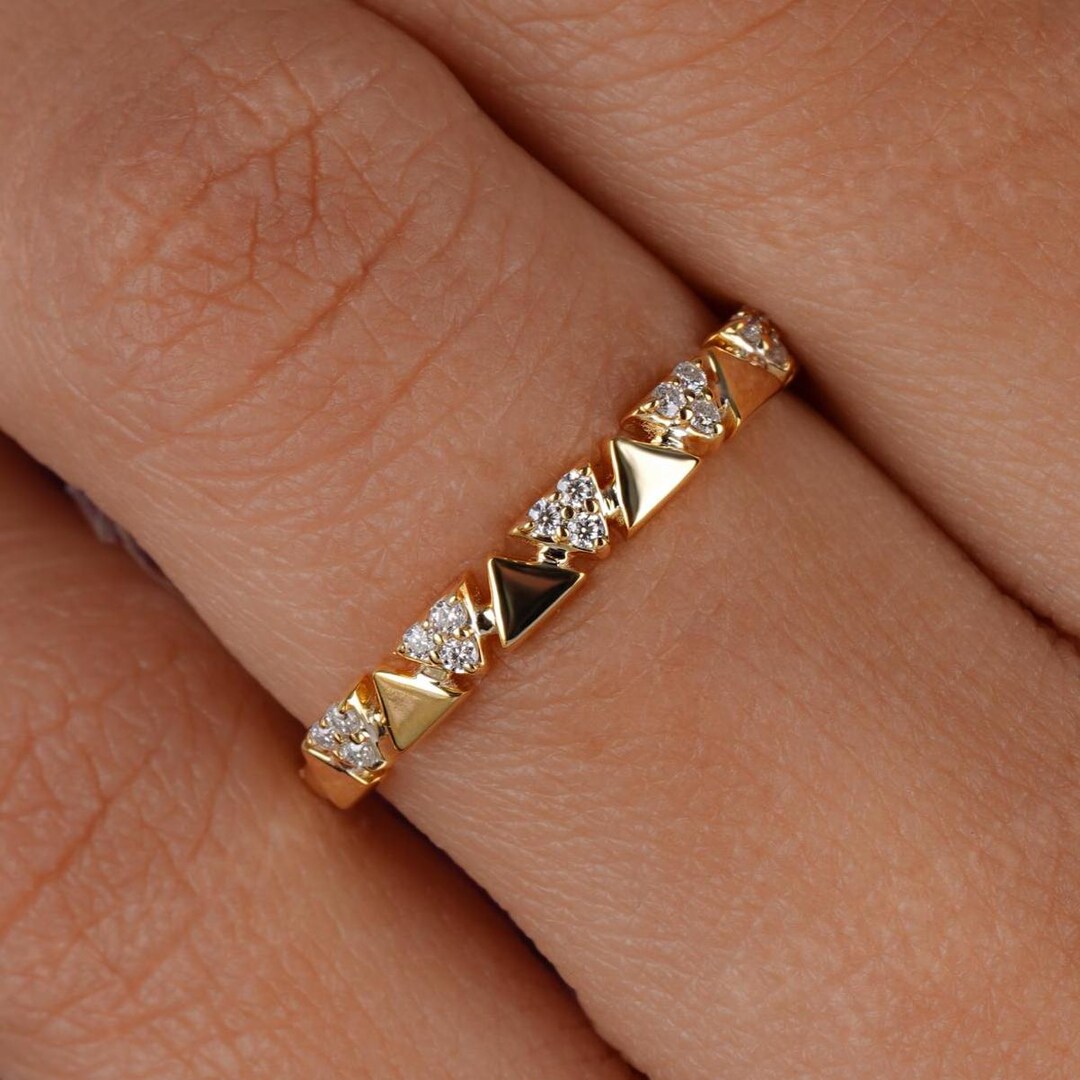 14K Solid Gold Moissanite Half Eternity Stacking Band - Etsy