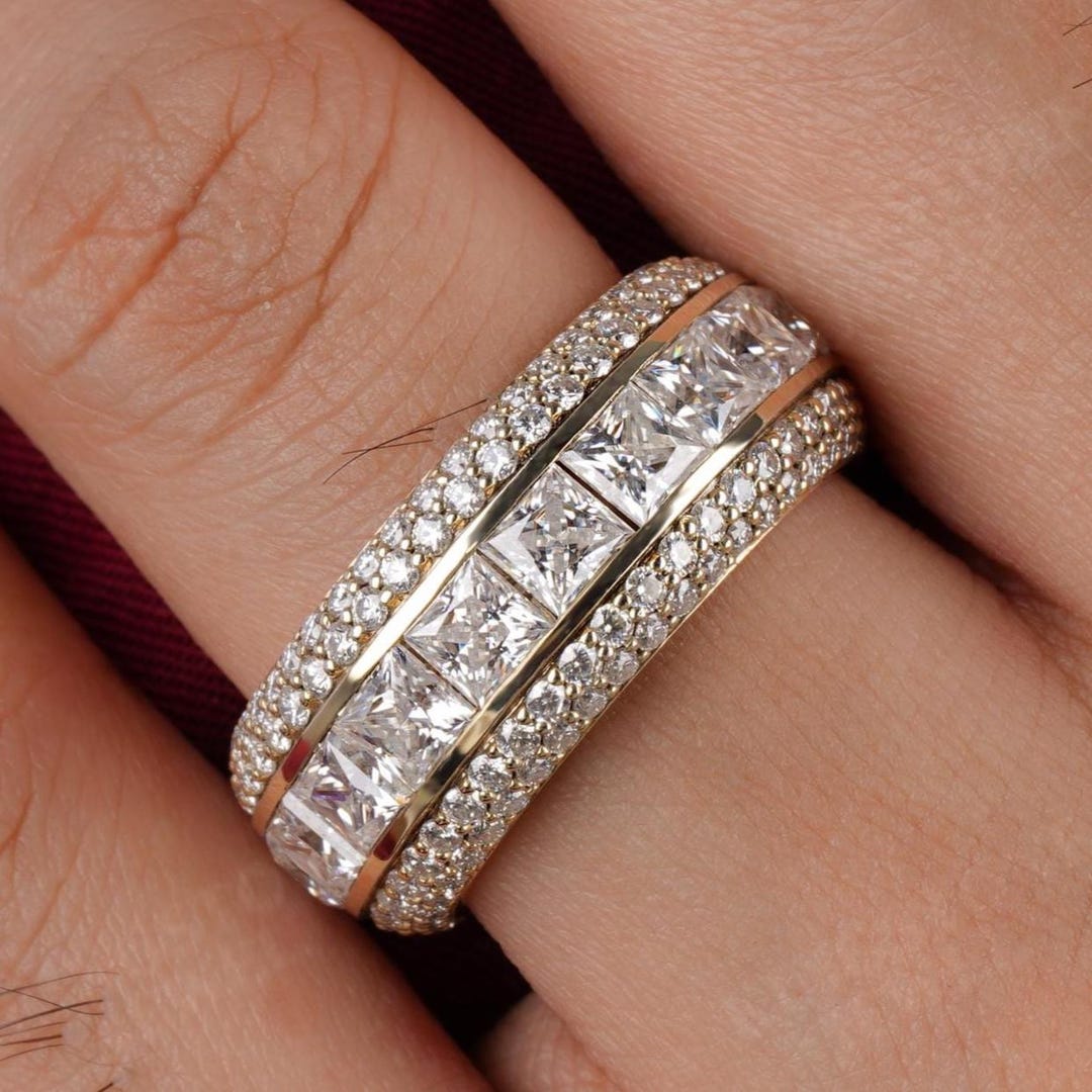 Princess Cut Moissanite 14K Gold Eternity Band | Lab Diamond Wedding ...