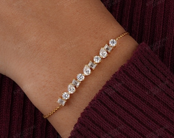 14K Gold Moissanite Diamond Tennis Bracelet | Mixed Cut Minimalist Chain