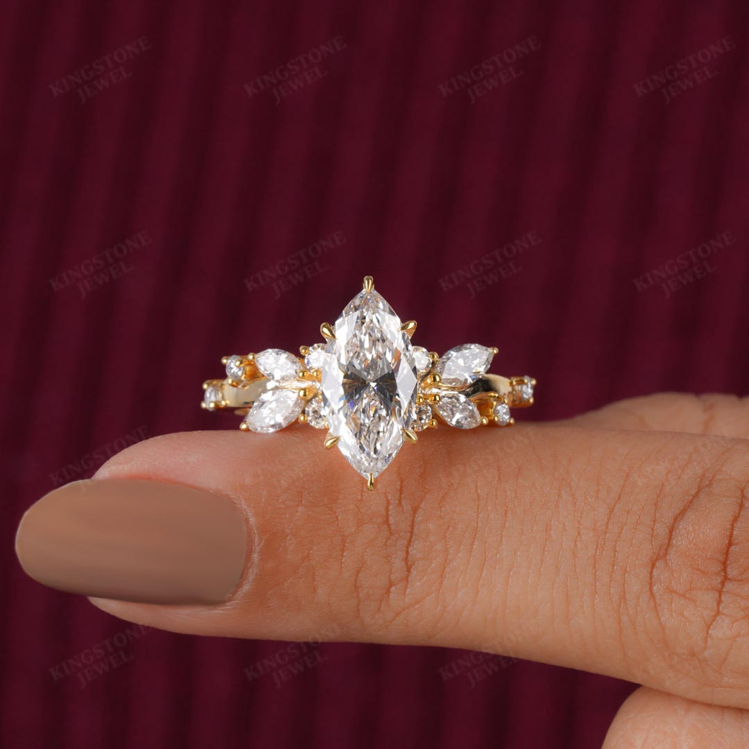 Nature Inspired Engagement Ring in Marquise Cut Lab Grown Diamond ...