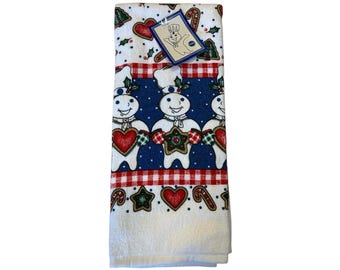 Toalla de cocina vintage Pillsbury Doughboy Poppin'Fresh de 1998 con galletas navideñas NOS