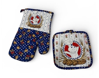 Juego de manoplas y agarraderas de trigo Pillsbury Doughboy Poppin'Fresh de 1996