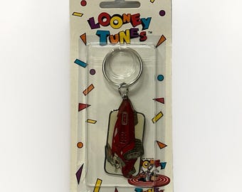 Llavero vintage de coche de carreras Bugs Bunny de Looney Tunes de 1992 (sellado en tarjeta - NOS)