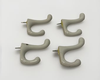 Lote de 4 ganchos dobles de porcelana vintage, mediados de siglo, Japón, percheros de pared