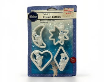 Juego de 4 cortadores de galletas Pillsbury Doughboy vintage de 1992, blíster suelto NOS