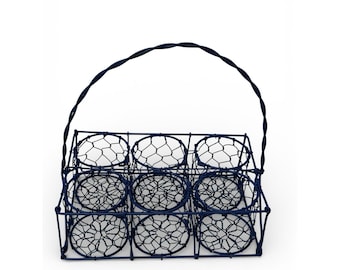 Cesta vintage de alambre primitivo para hierbas y plantas, con 6 soportes, de acero galvanizado trenzado